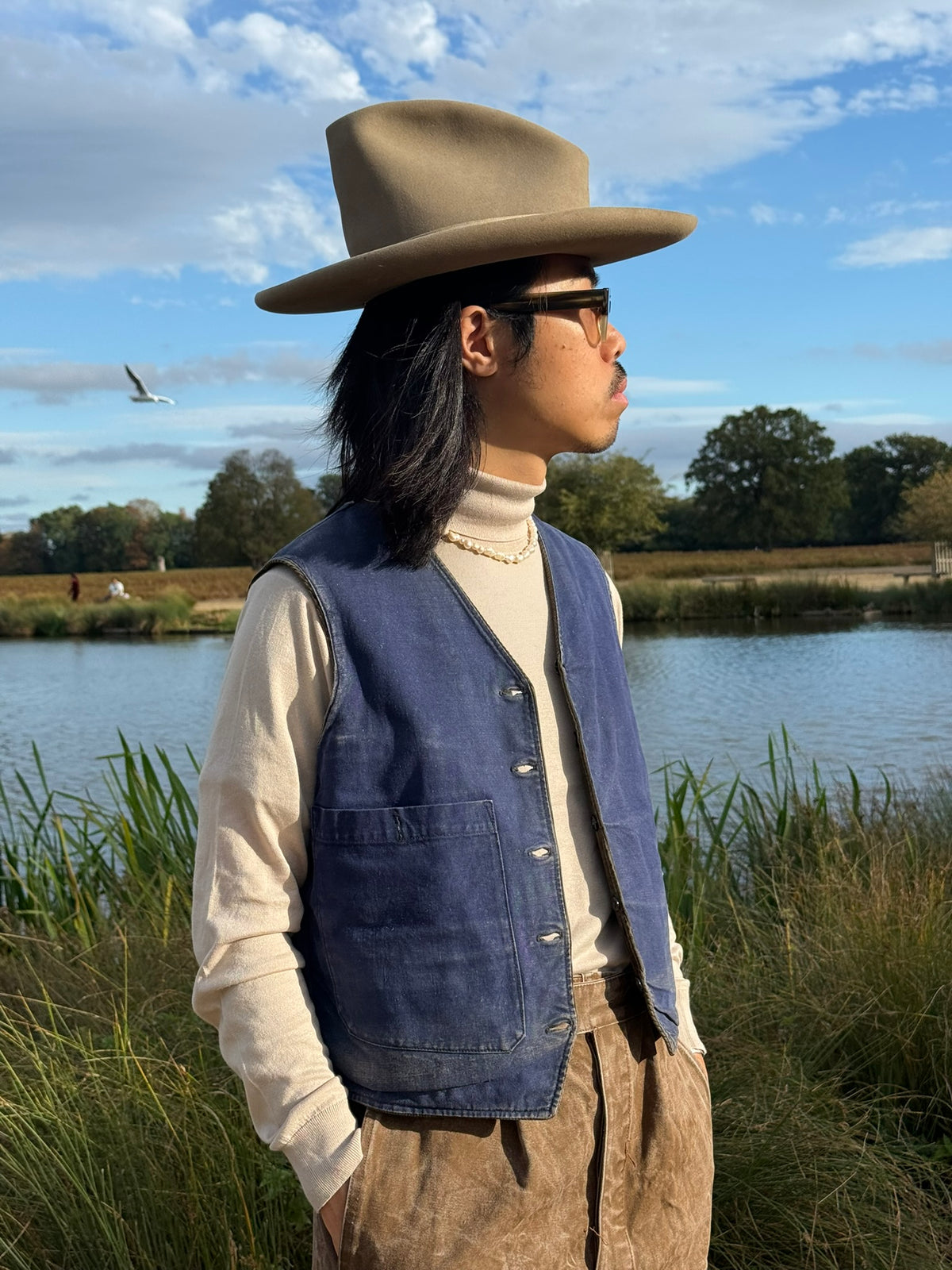 1940s–1950s French Reversible Corduroy & Blue Linen Workwear Vest