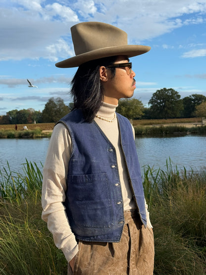 1940s–1950s French Reversible Corduroy & Blue Linen Workwear Vest