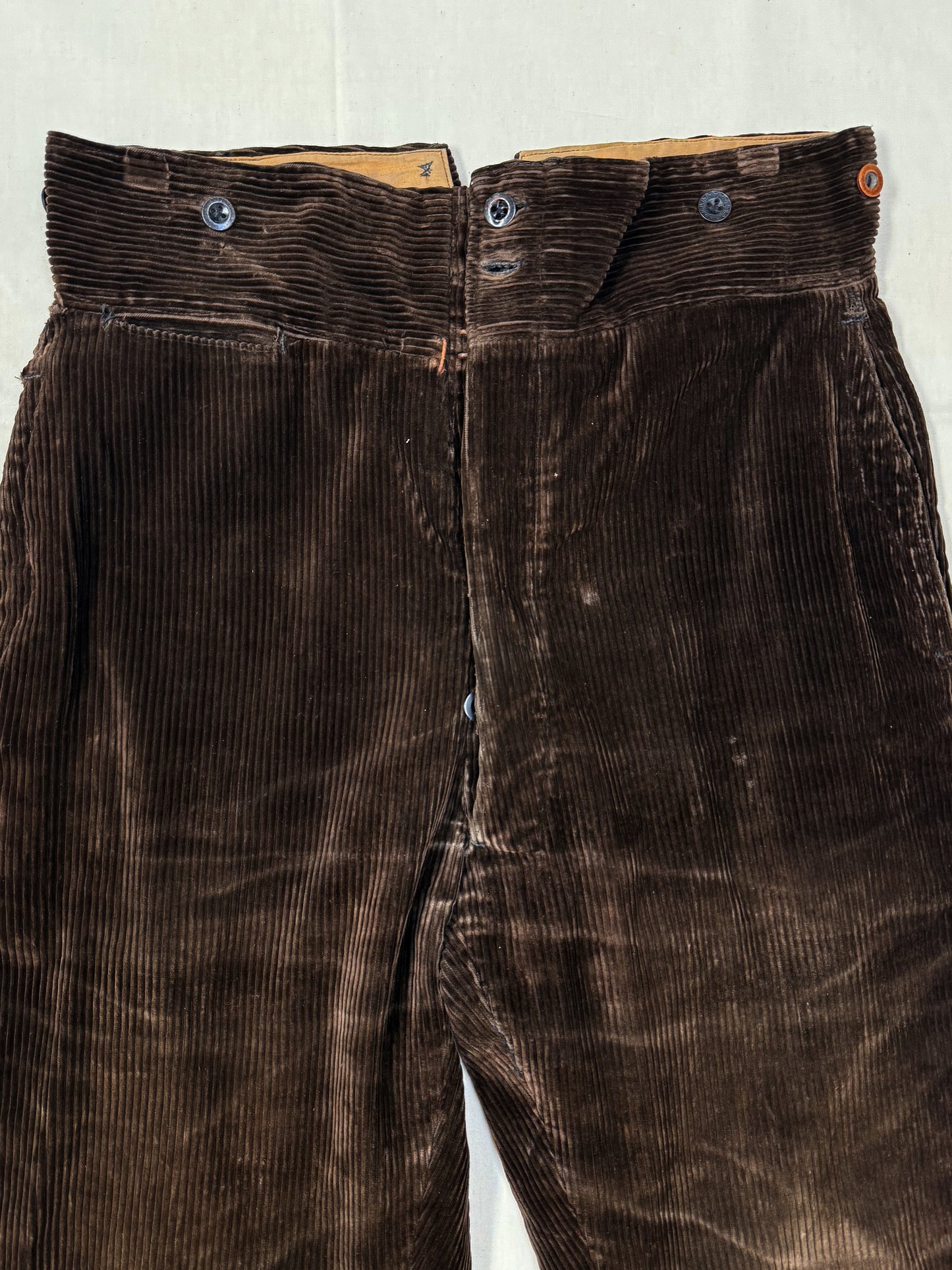 1940s - 1950s French Brown Corduroy Buckle Back Pants [36W]