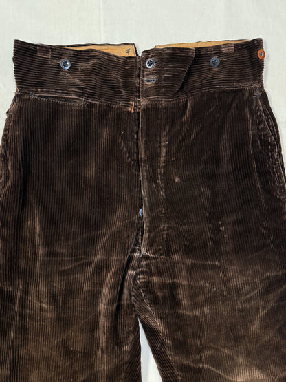 1940s - 1950s French Brown Corduroy Buckle Back Pants [36W]