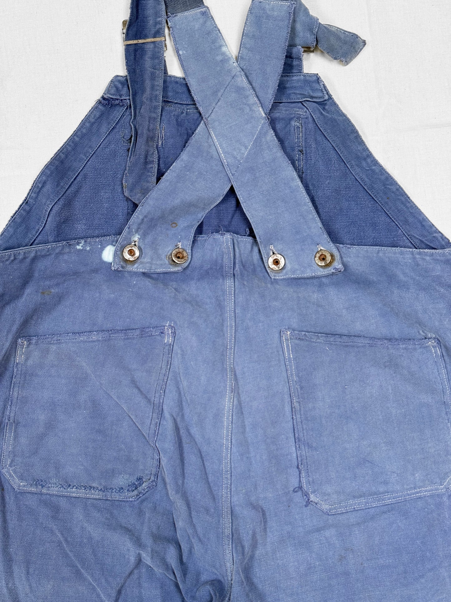 1950s French Blue Moleskin Crazy Repaired Workwear Overalls [40W]