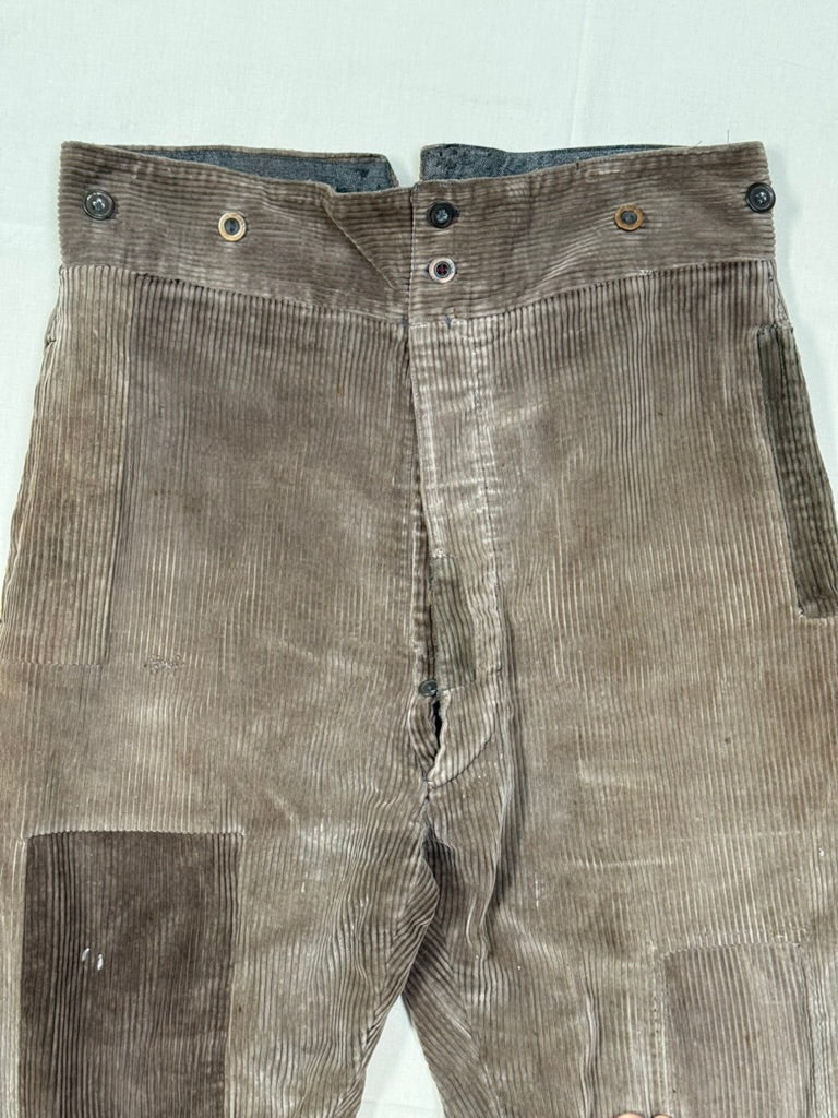 1930s French Light Brown Corduroy Pants [37W]