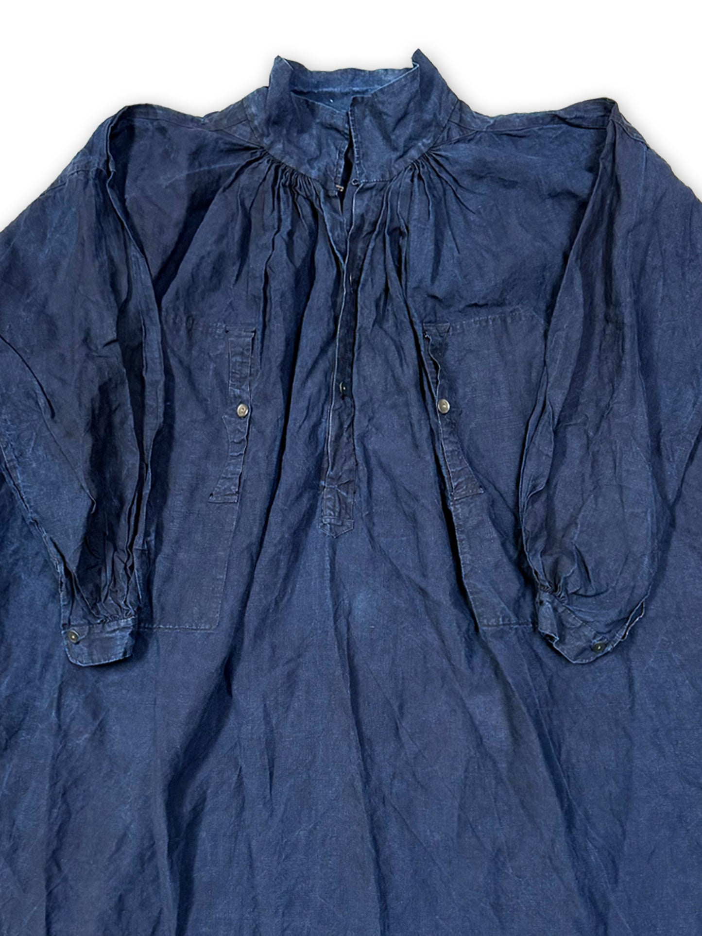 1900s–1910s French Indigo Linen Biaude Workwear Smock