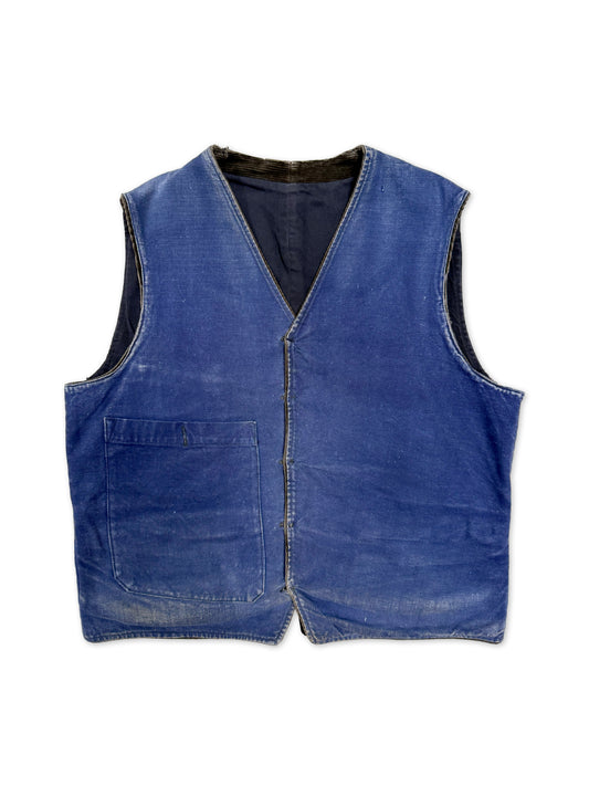 1940s–1950s French Reversible Corduroy & Blue Linen Workwear Vest