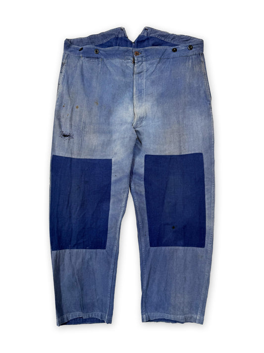 1950s French Cotton Twill Buckle Back Pants [42W]