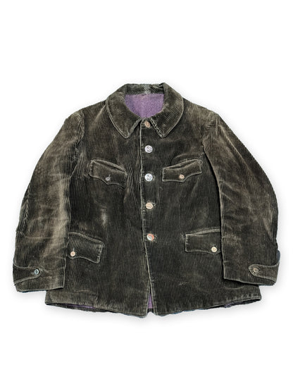 1940s French Brown Corduroy Hunting Jacket with Game Pocket