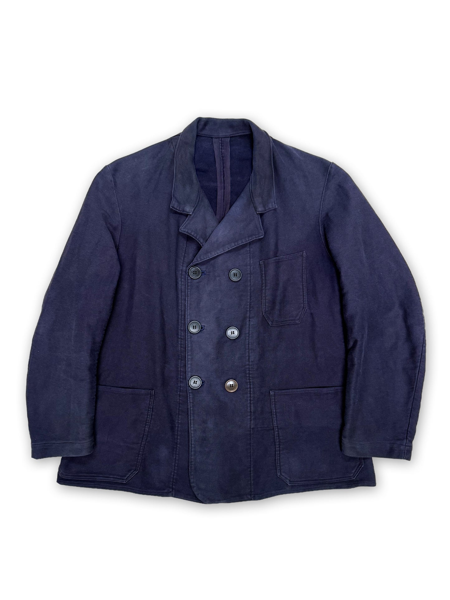 1950s Dutch Light Moleskin Double-Breasted Chore Jacket - Dark Navy