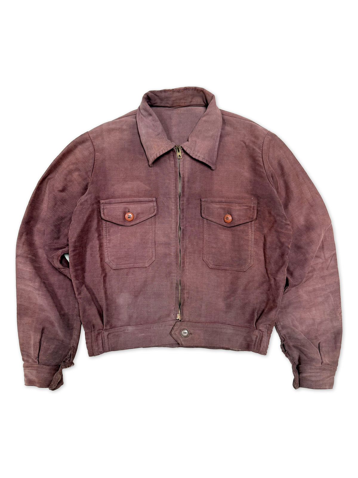 1950s French Sportil Rare Burgundy Moleskin Cyclist Jacket