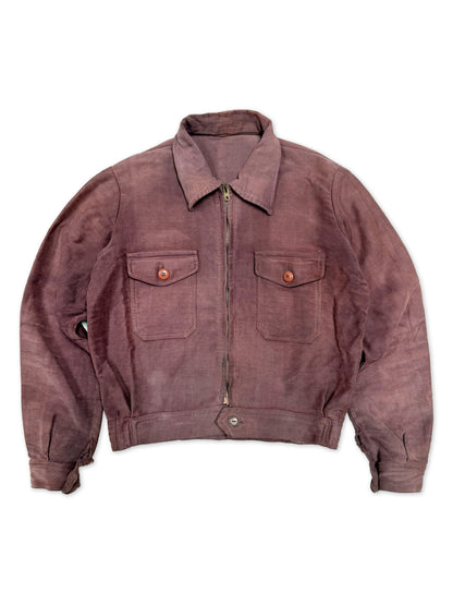 1950s French Sportil Rare Burgundy Moleskin Cyclist Jacket