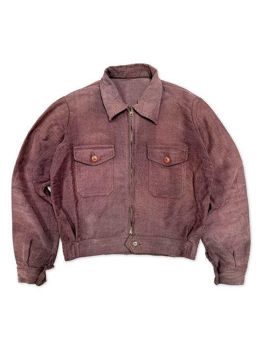 1950s French Sportil Rare Burgundy Moleskin Cyclist Jacket