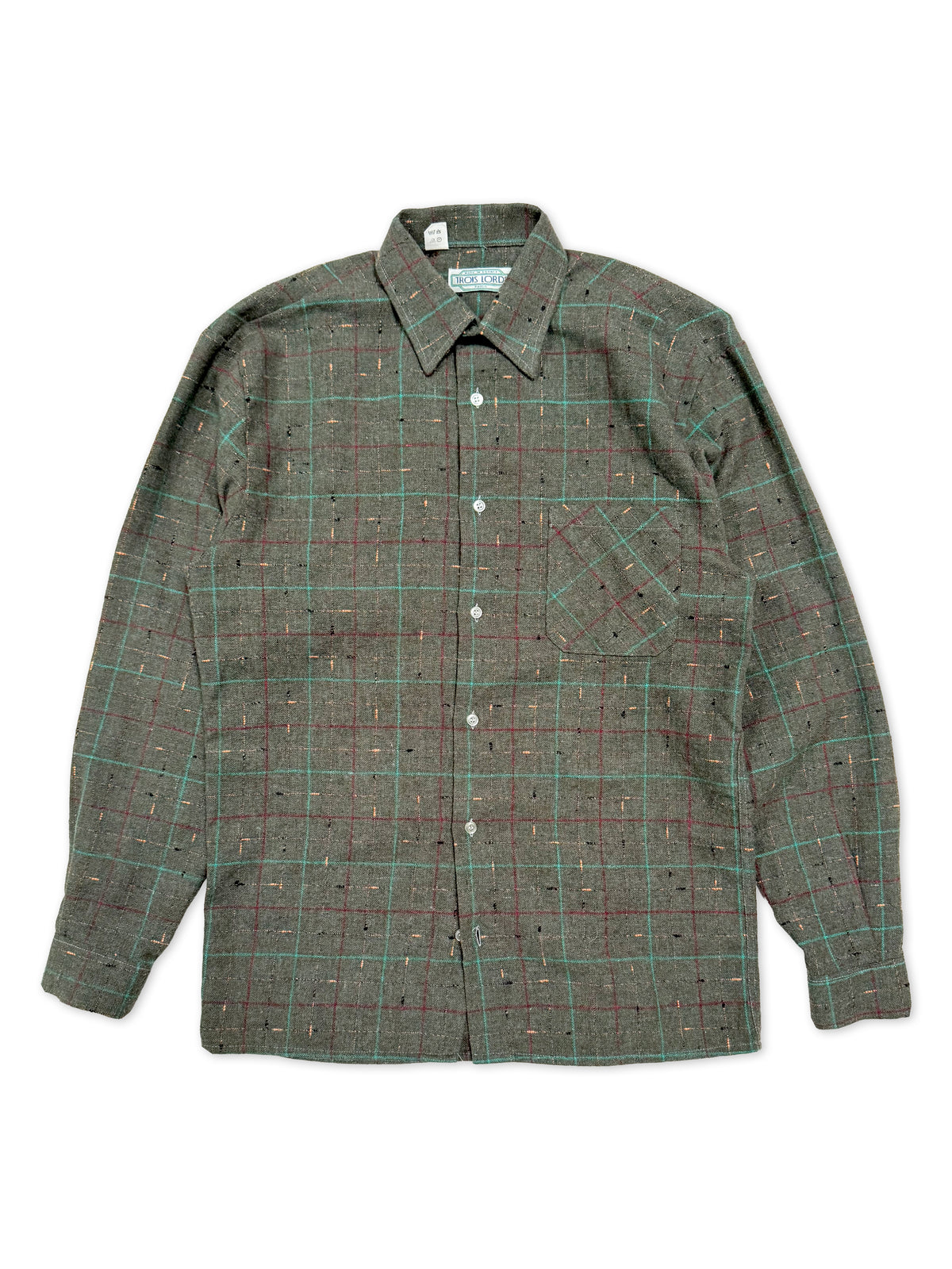 1980s Trois Lords Paris Green Check Flannel Shirt [Size 38]