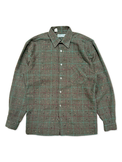1980s Trois Lords Paris Green Check Flannel Shirt [Size 38]
