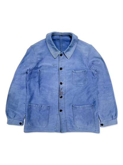 1950s French Le Favori Blue Moleskin Chore Jacket