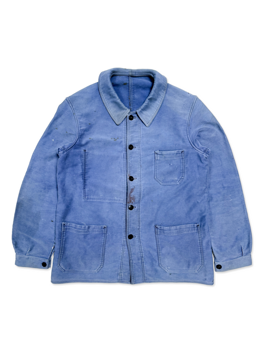 1950s French Le Favori Blue Moleskin Chore Jacket