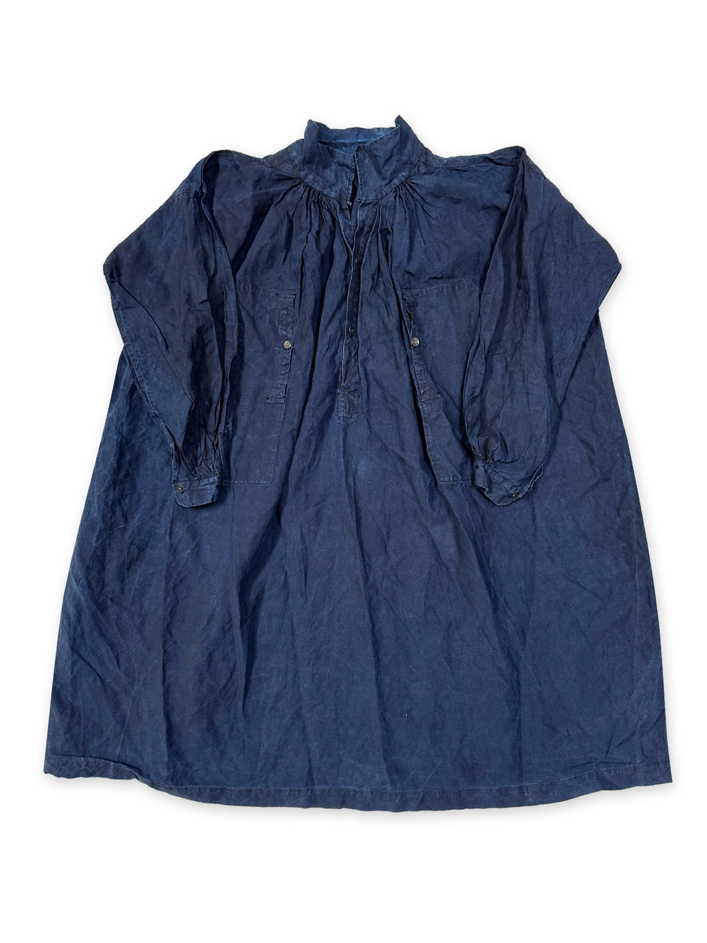1900s–1910s French Indigo Linen Biaude Workwear Smock