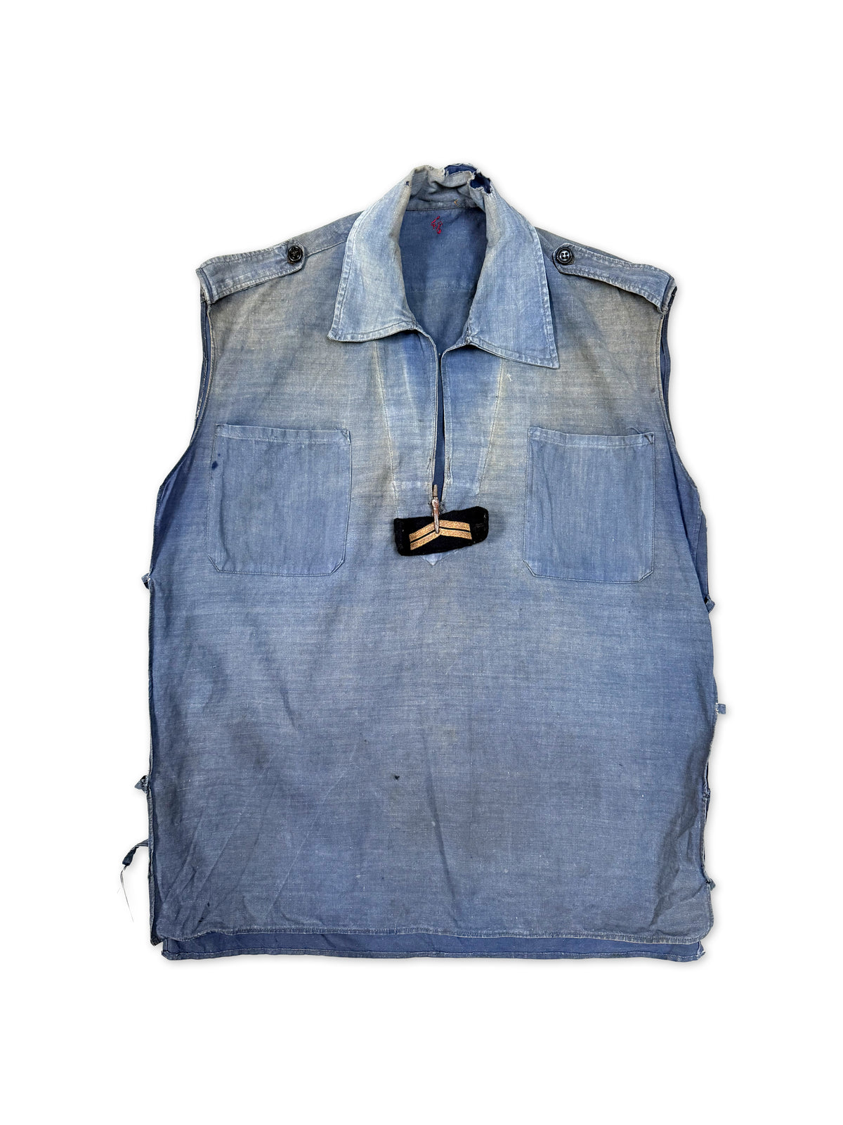 1940s–1950s French Officer Linen Vest with Rank Insignia Clip