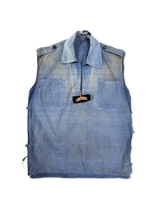 1940s–1950s French Officer Linen Vest with Rank Insignia Clip