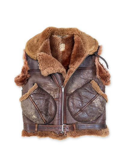 1944-1945 British Royal Air Force Irvin Leather Flying Jacket - converted to Vest [SIZE 4]