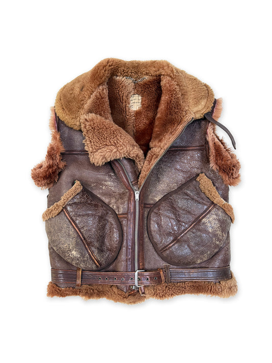 1944-1945 British Royal Air Force Irvin Leather Flying Jacket - converted to Vest [SIZE 4]