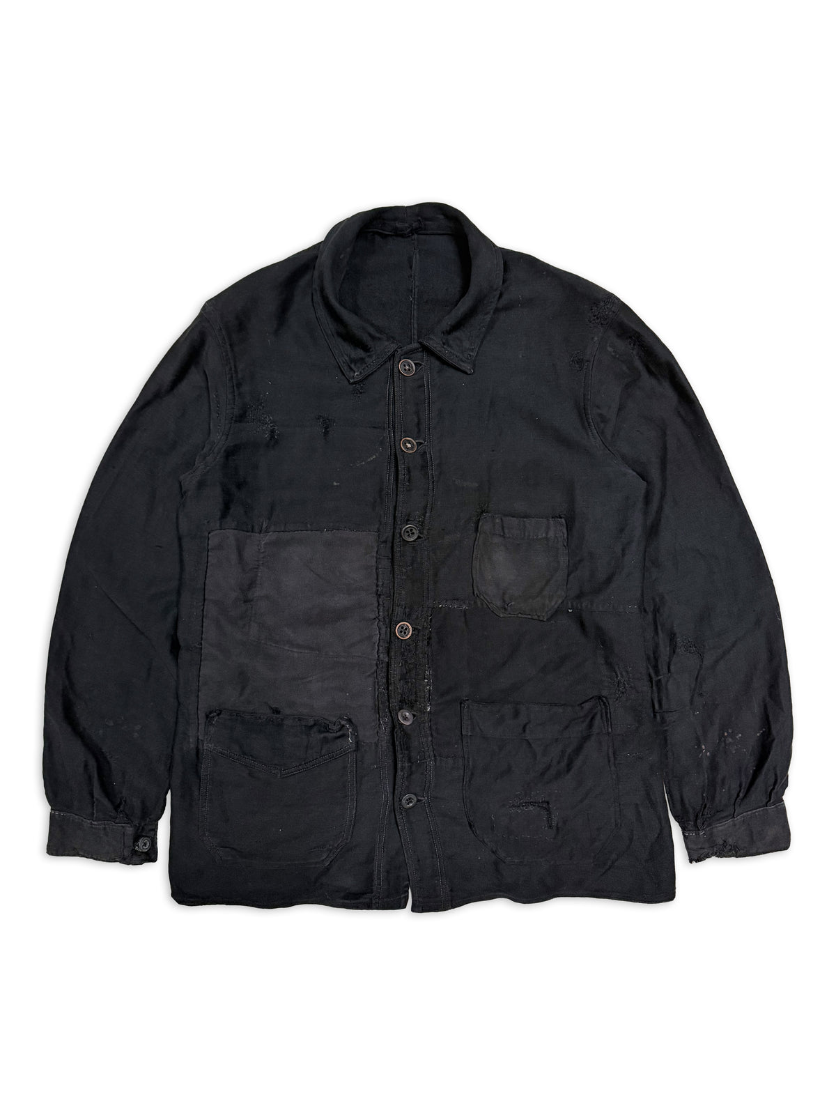 1930s Rare French Black Moleskin 6-Button Chore Jacket