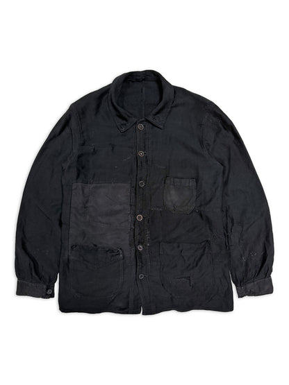 1930s Rare French Black Moleskin 6-Button Chore Jacket