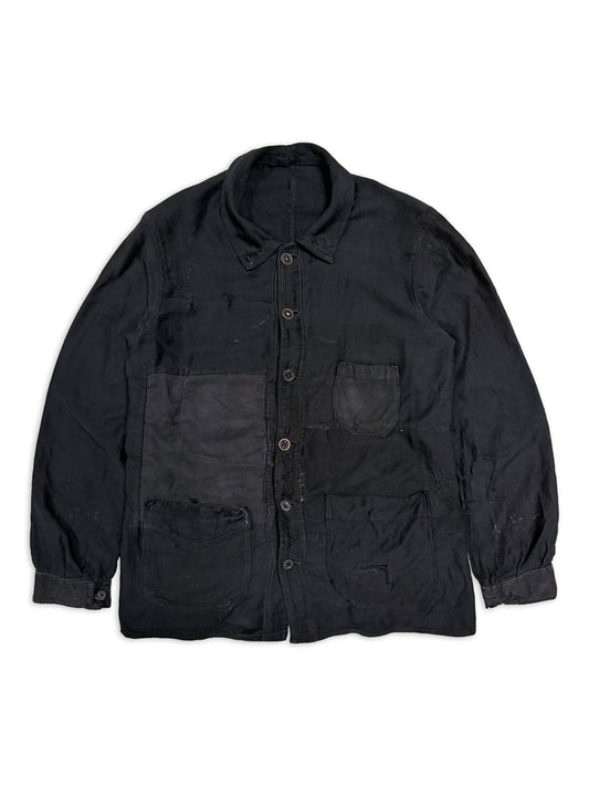 1930s Rare French Black Moleskin 6-Button Chore Jacket