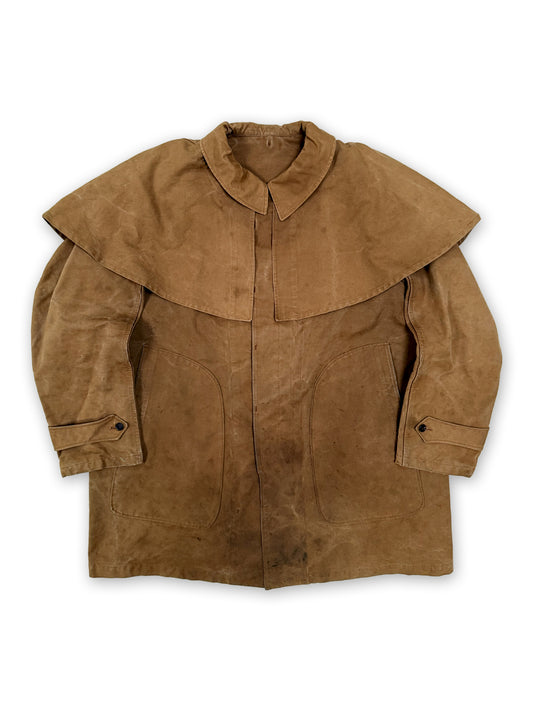 1950s French Brown Canvas Hunting Jacket with Detachable Cape