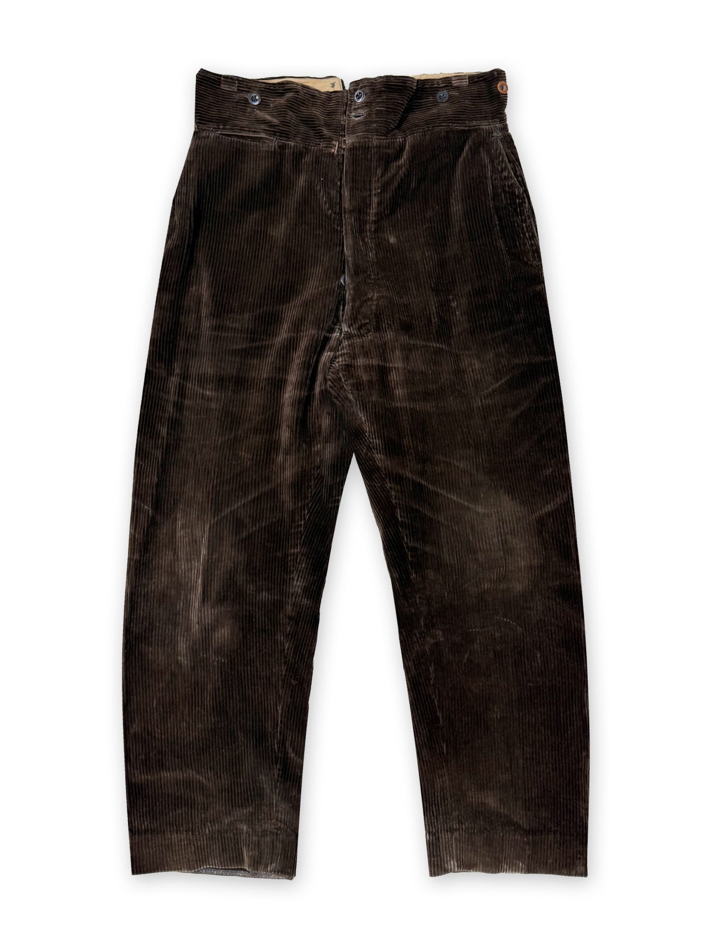 1940s - 1950s French Brown Corduroy Buckle Back Pants [36W]