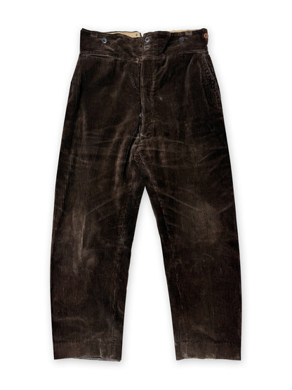 1940s - 1950s French Brown Corduroy Buckle Back Pants [36W]