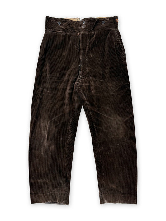 1940s - 1950s French Brown Corduroy Buckle Back Pants [36W]