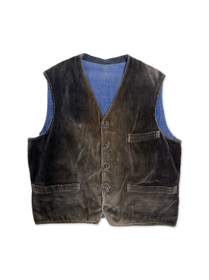 1940s–1950s French Reversible Corduroy & Blue Linen Workwear Vest