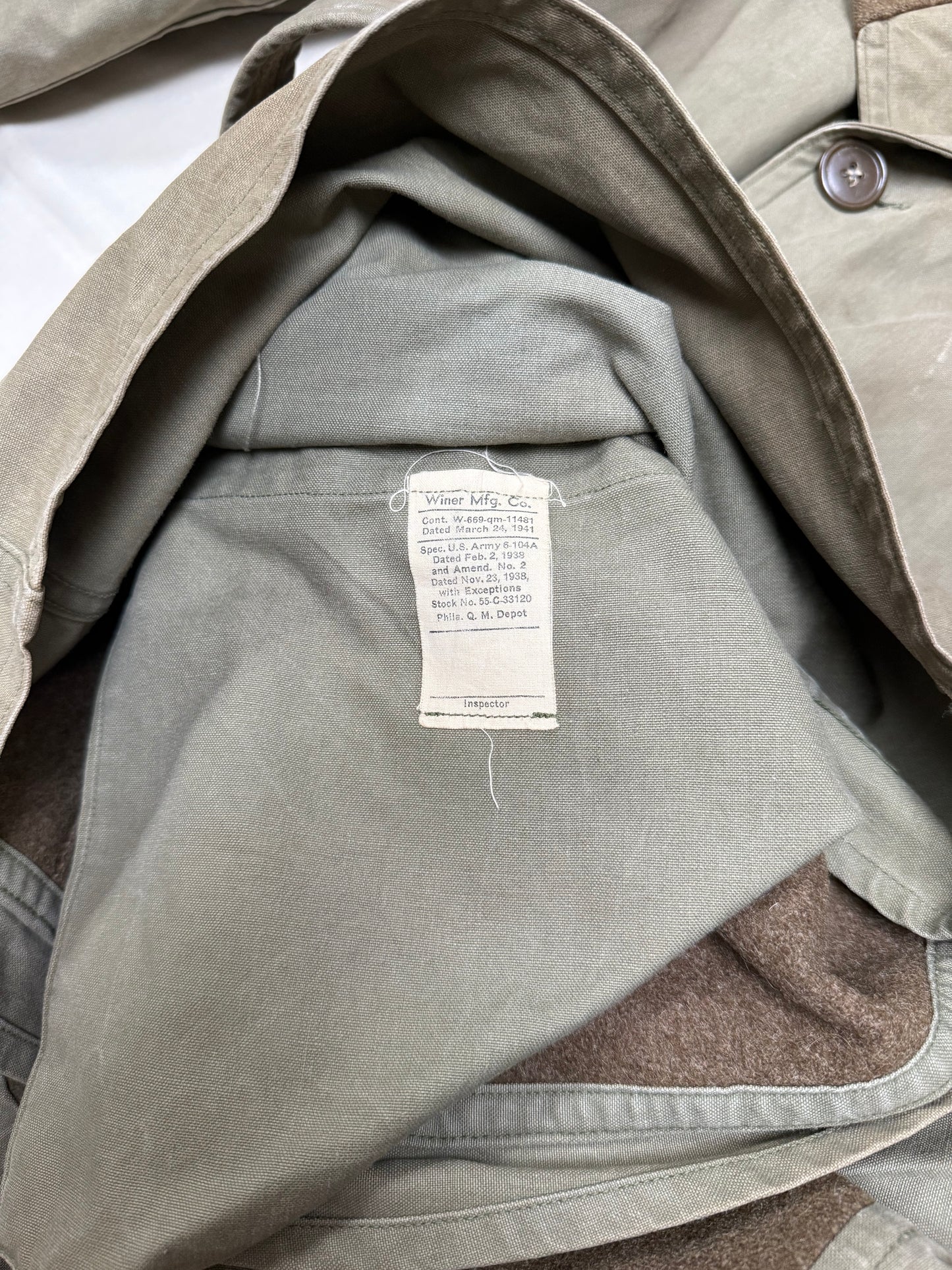 1941 US Army 1938 Pattern Mackinaw Jeep Coat with Belt