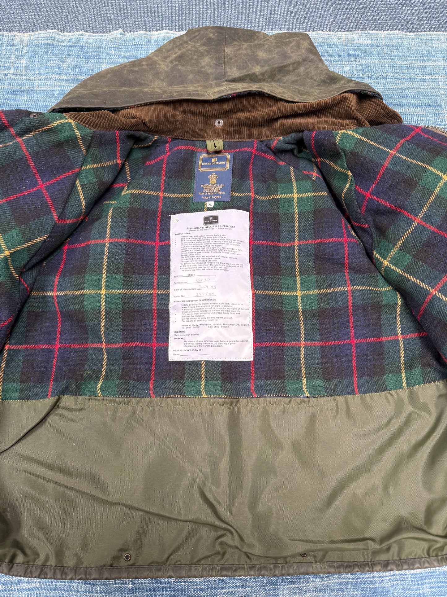 1993 House of Hardy Waxed Wading Jacket with Inflatable Life jacket [XL]