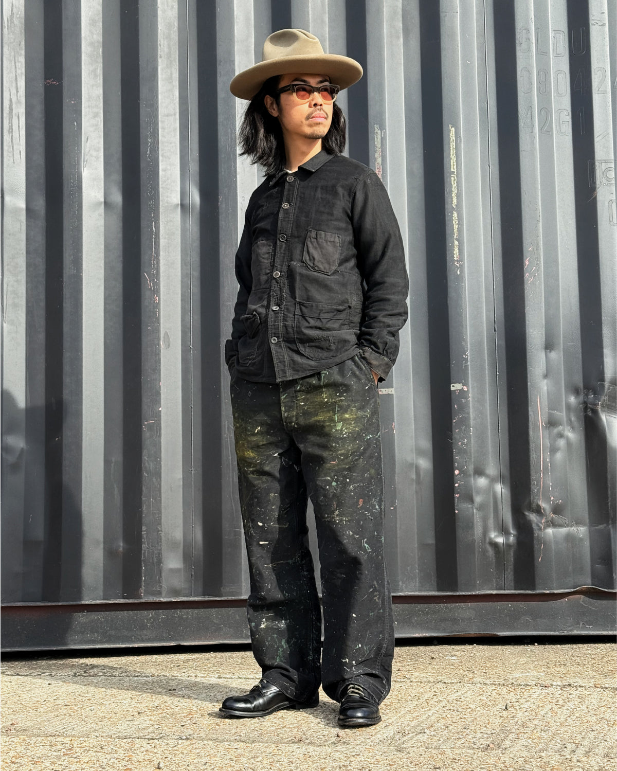 1930s Rare French Black Moleskin 6-Button Chore Jacket